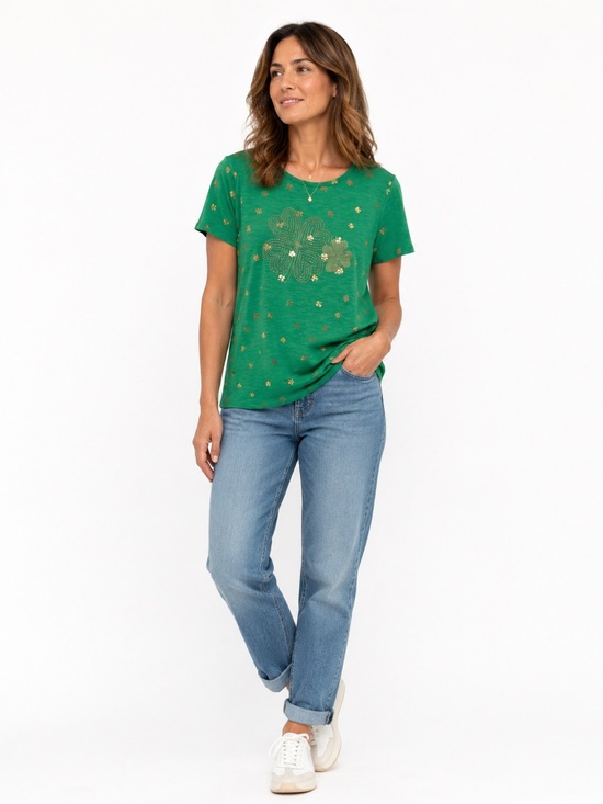 Kate Park Tops - Green Short Sleeve shamrock ☘️ Foil Tee
